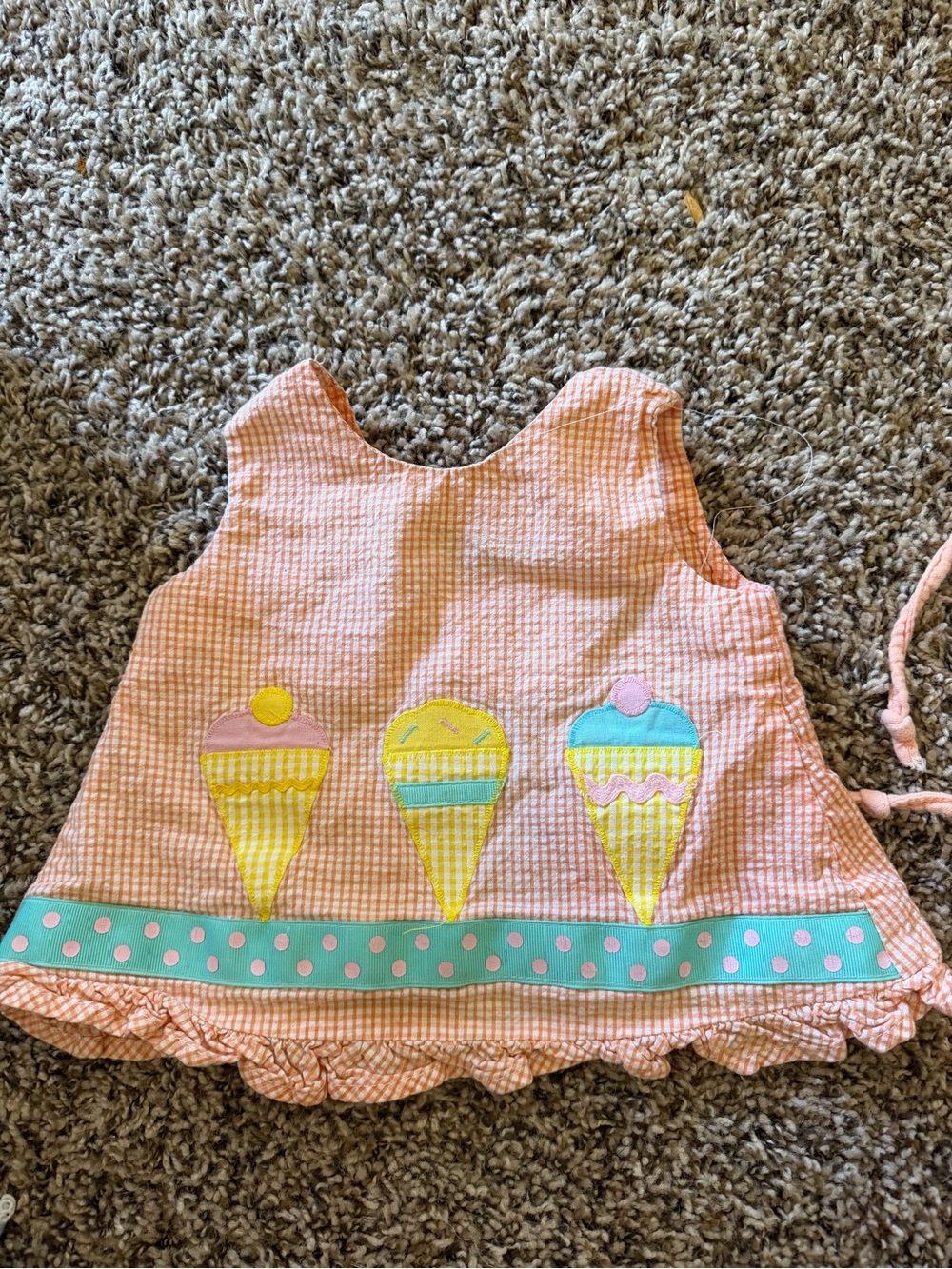 Pink Gingham Girls' Ice Cream Appliqué Tank Top